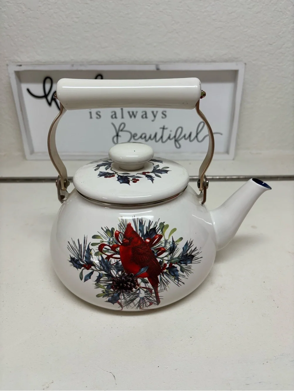 Lenox Winter Greetings Metal enameled teapot